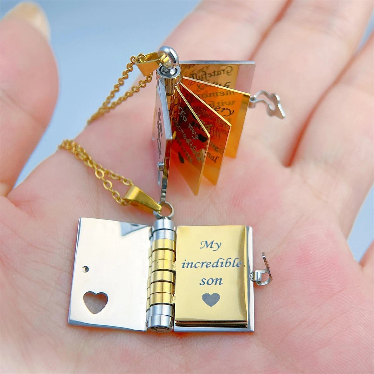 Keep Loved Ones Close Instantly! Engraved Heart Book Locket Necklace