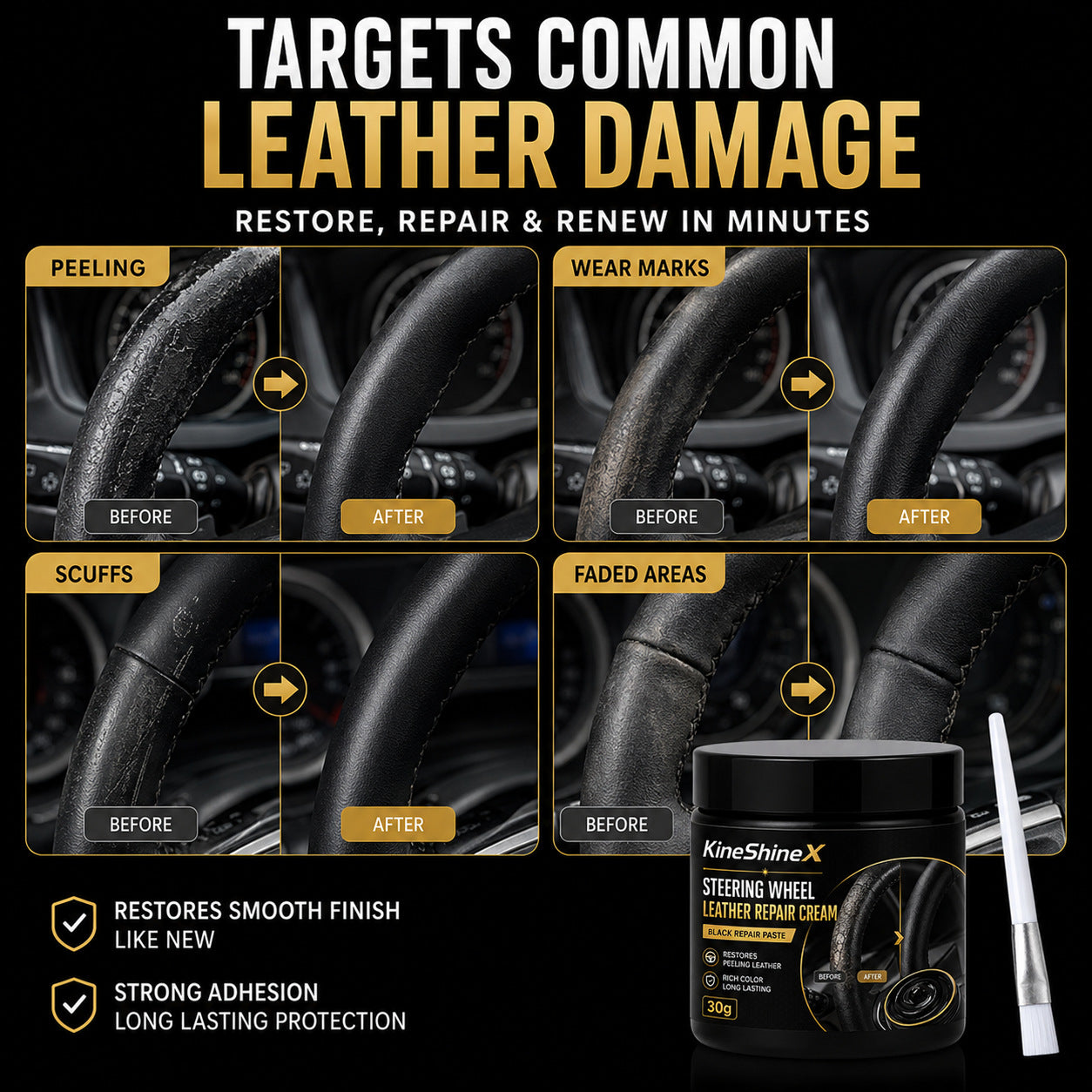 Revive Worn Leather Instantly! No-Grease Matte Steering Wheel Cream