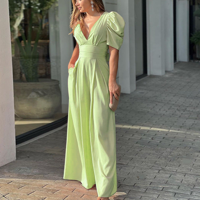 Flattering V-Neck Jumpsuit – Flowy Wide Leg, Soft & Breathable
