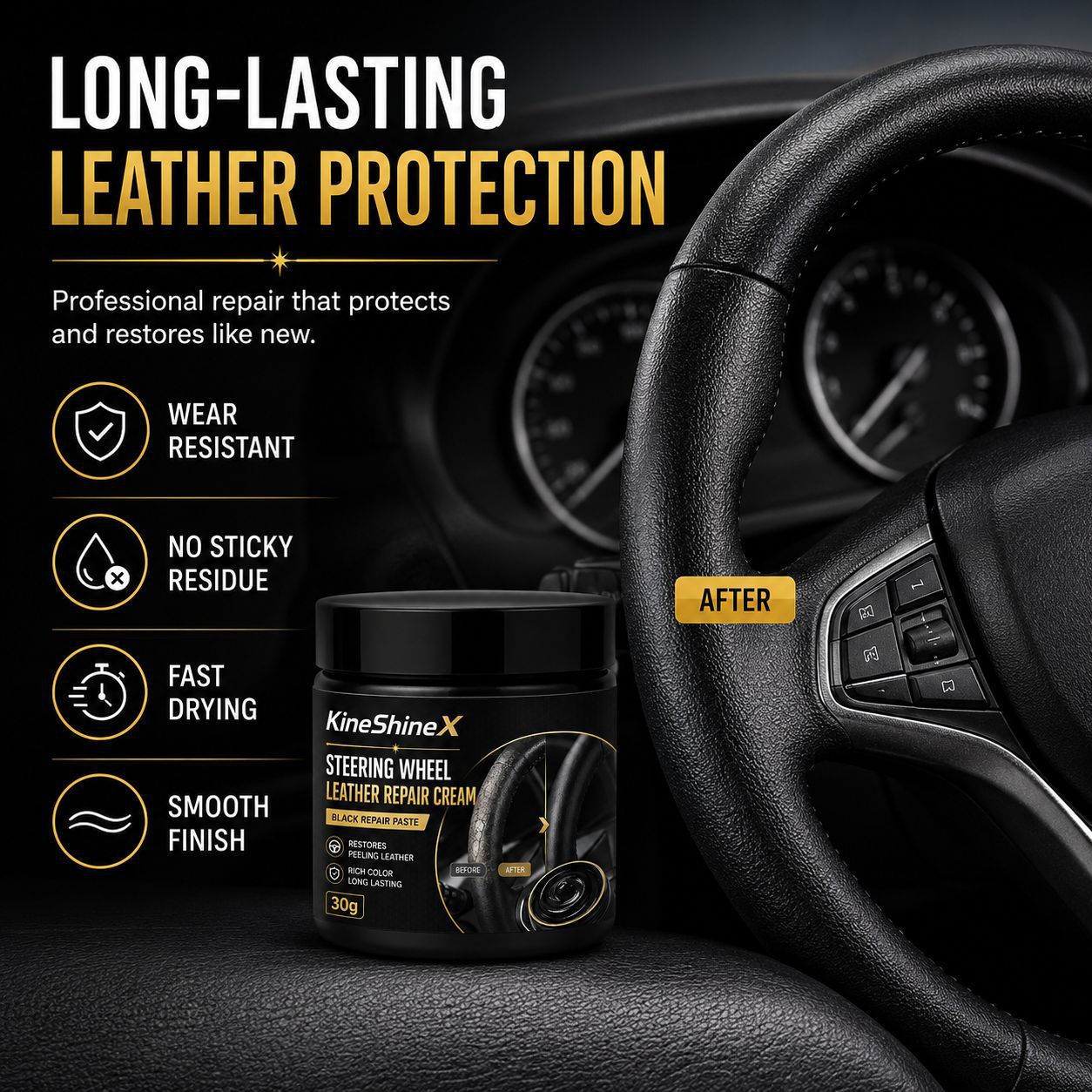 Revive Worn Leather Instantly! No-Grease Matte Steering Wheel Cream
