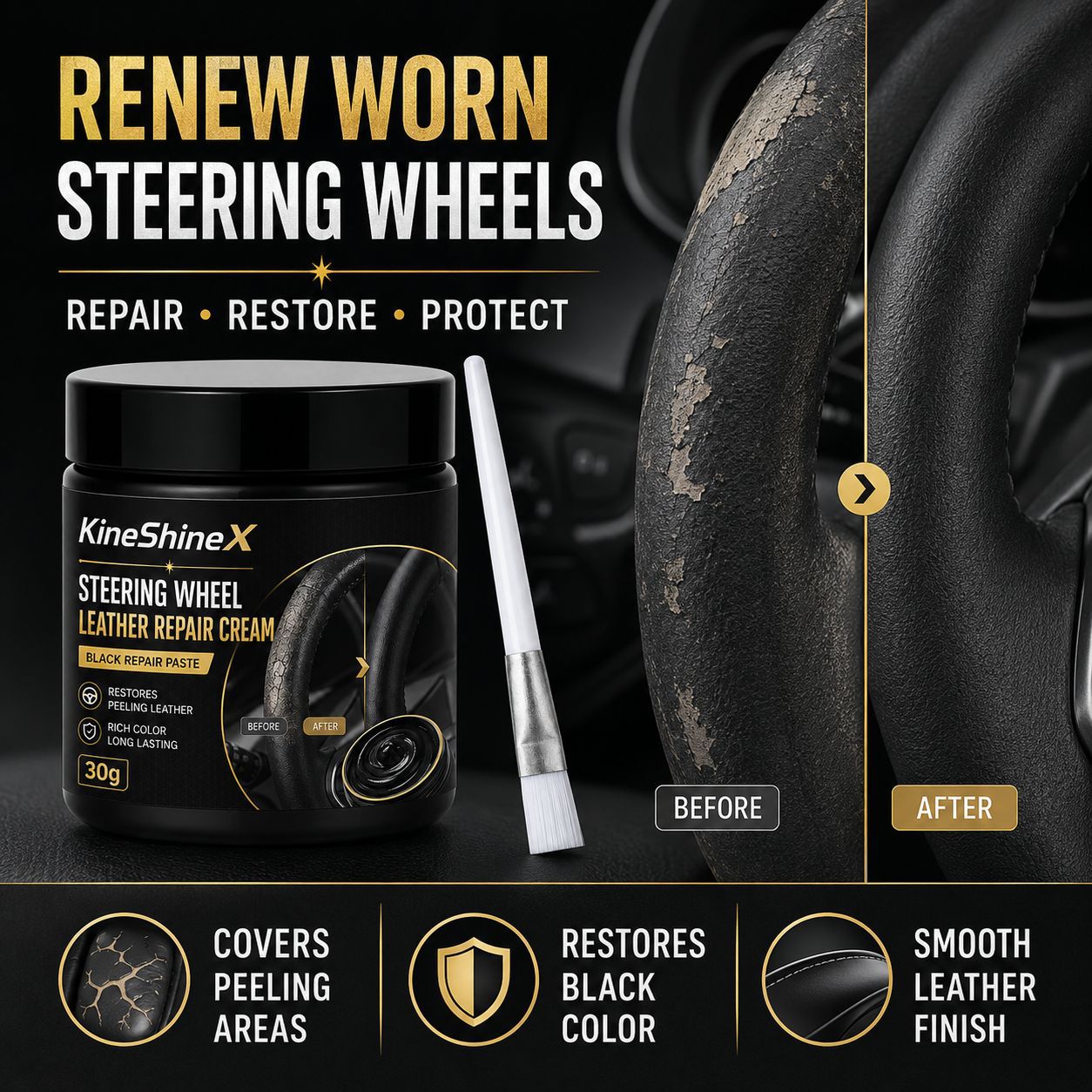 Revive Worn Leather Instantly! No-Grease Matte Steering Wheel Cream