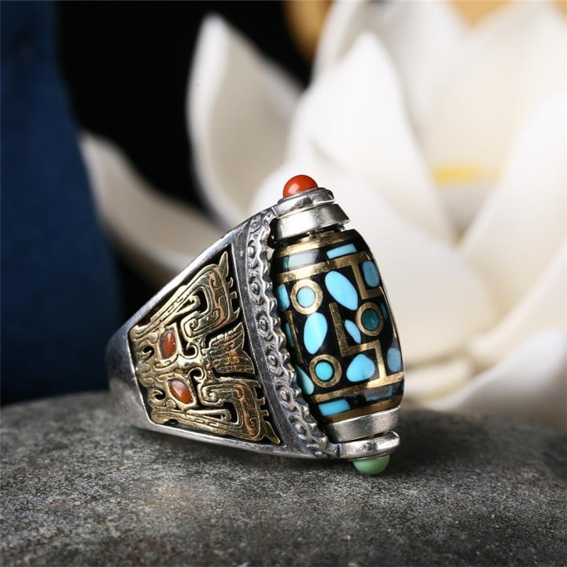 ✨Turquoise Six-character Mantra Nine-eyed Dzi Bead Ring - BUY 2 FREE SHIPPING