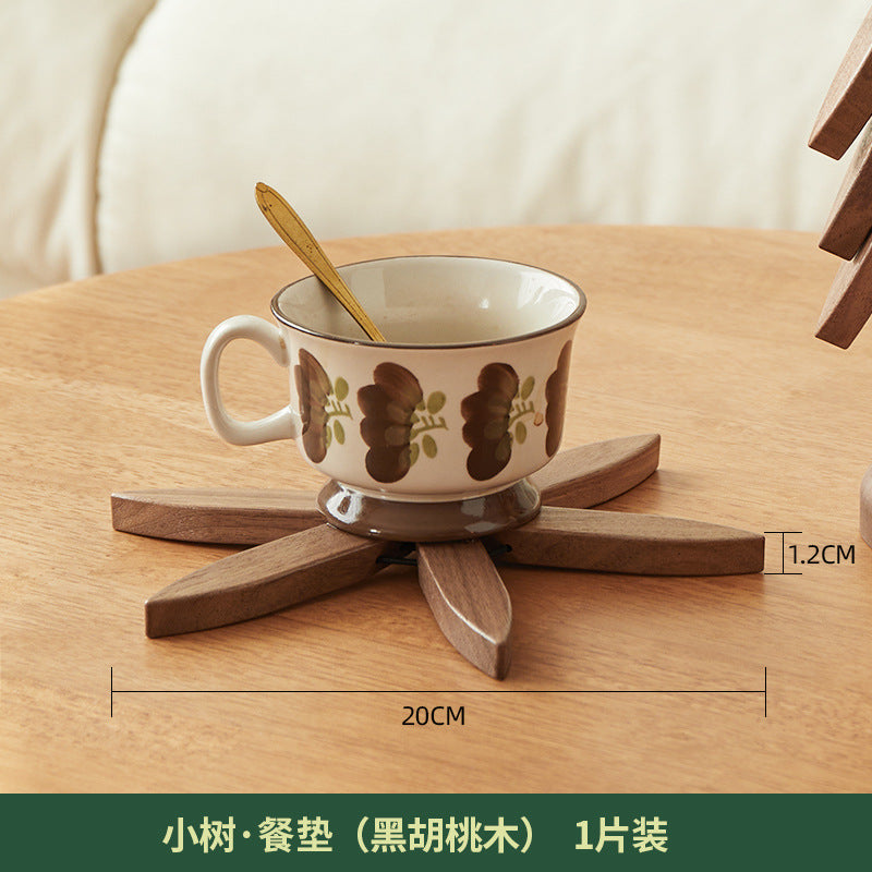 Protect Tables Instantly! Gravity-Activated Wooden Tree Trivet Set