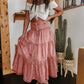 👗 Denim Maxi Skirt – High Waist, Tiered, A-Line, Button Front ✨