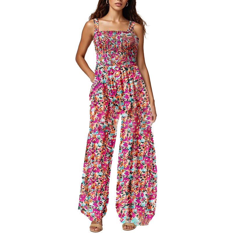 Smocked Print Jumpsuit – Wide-Leg & Flattering Fit
