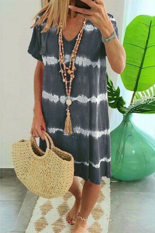 Boho Tie-Dye Dress – V-Neck & Flattering Fit