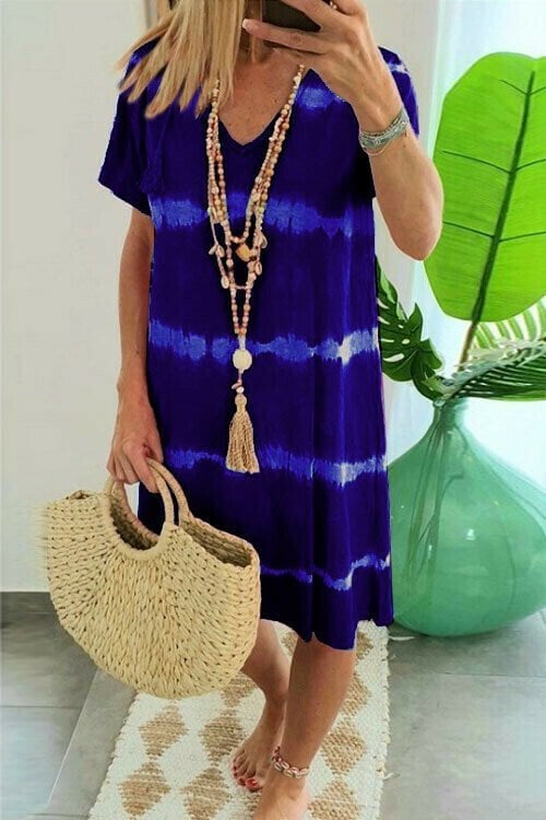 Boho Tie-Dye Dress – V-Neck & Flattering Fit