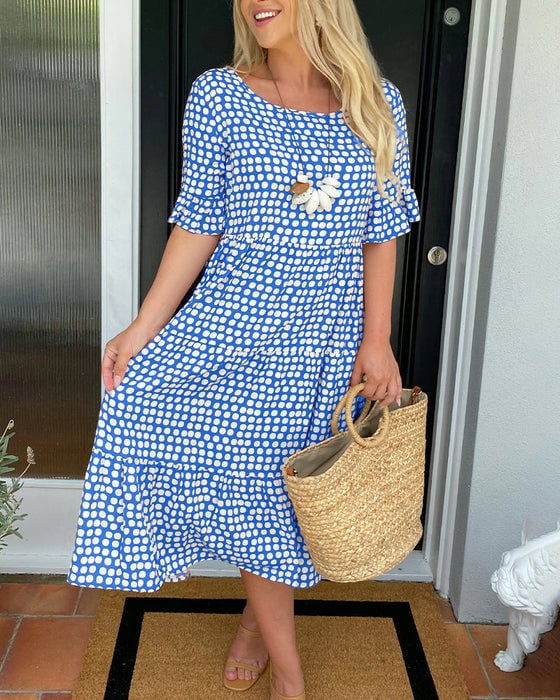 🎁2026 Big Sale 50% OFF🎁Round Neck Polka Dot Print Midi Dress