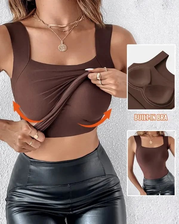 🔥Year-End Clearance Sale 50% OFF🔥Women's U Neck Thermal Tank Tops with Built-In Bra