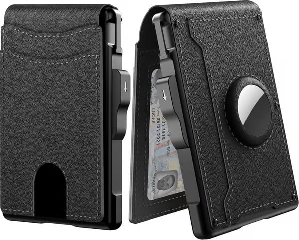 Aluminum RFID Wallet – AirTag Ready & Pop-Up Card Access