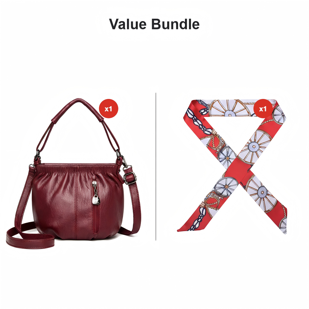 🔥Casual Pleated Bucket Soft Leather Handbag Shoulder Bag