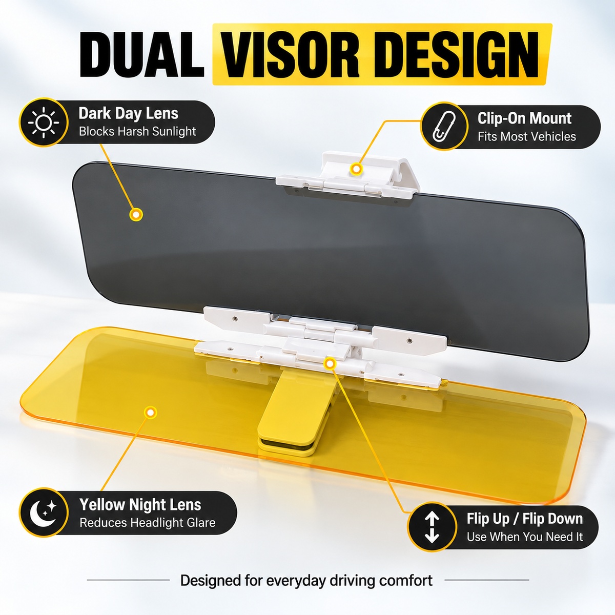 Reduce Glare Instantly! 2-in-1 Day & Night Clip-On Car Visor
