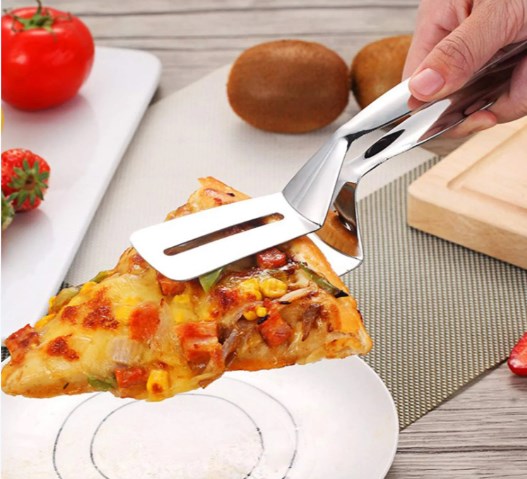Flip & Serve Instantly! 2-in-1 Stainless Steel Spatula Tongs