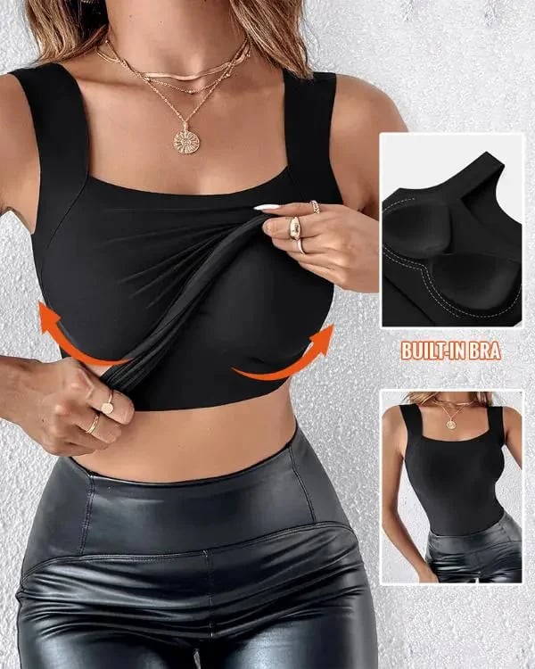 🔥Year-End Clearance Sale 50% OFF🔥Women's U Neck Thermal Tank Tops with Built-In Bra