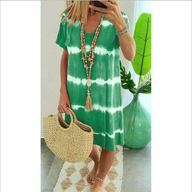 Boho Tie-Dye Dress – V-Neck & Flattering Fit