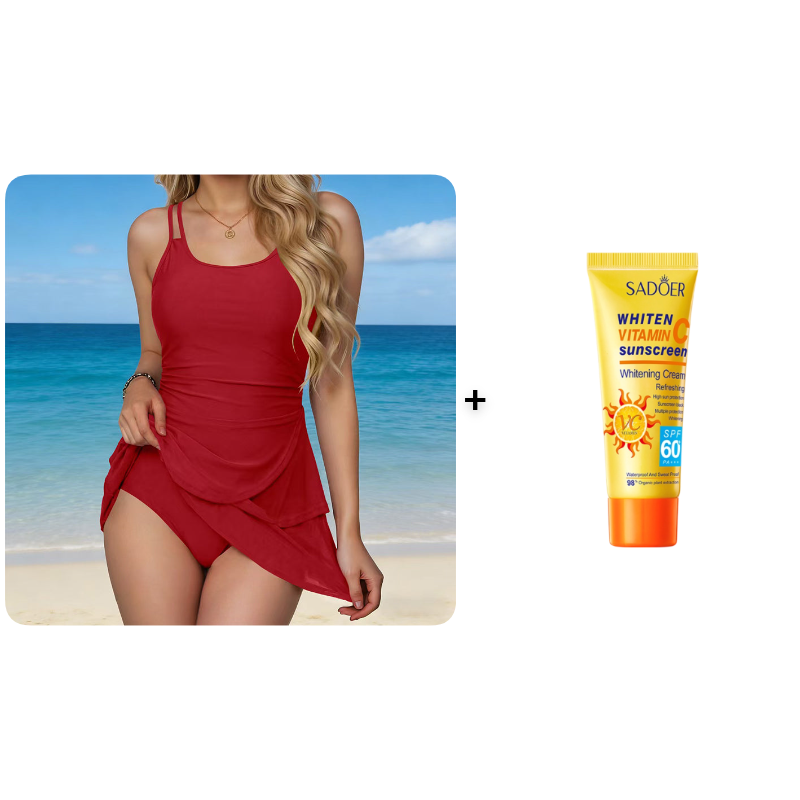 👙 LIMITED-TIME 50% OFF! 🌺 Double Strap Ruched Skirted Swimsuit – Tummy Control, Secure Support, Quick-Dry ✨