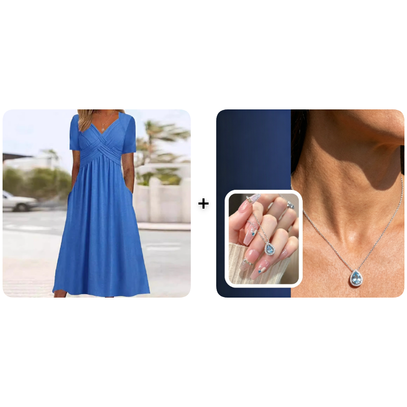 V-Neck Short Sleeve Dress – Flowy Fit, Timeless Charm