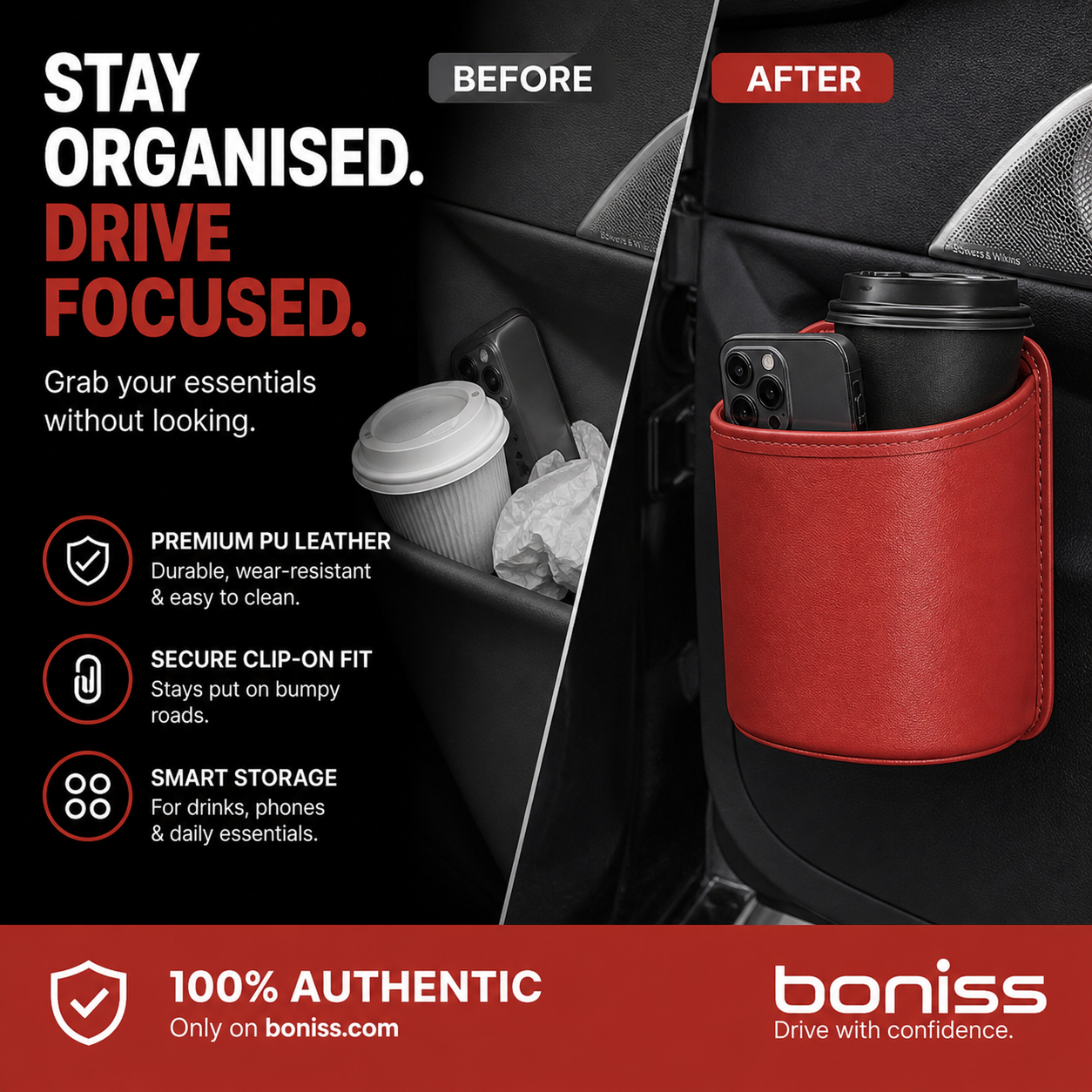 🥳2026 HOT SALE🥳💞50K+ SOLD!🚗🧺 53% OFF! Leather Car Door Cup Holder – Wide‑mouth opening, easy reach for drinks & phone. Clip‑on secure fit. PU leather, tough & stylish. 🛡️✨