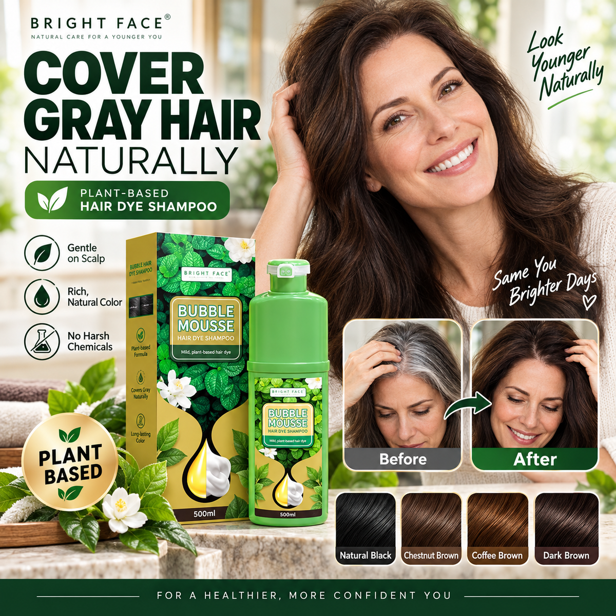 Color Hair Gently Instantly! Plant-Based Foam Hair Dye