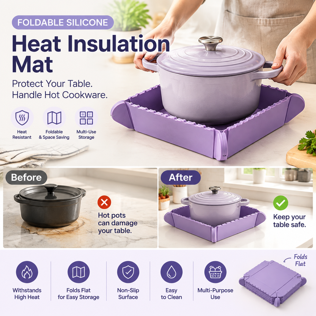 Protect Counters Instantly! Magnetic Foldable Silicone Trivet