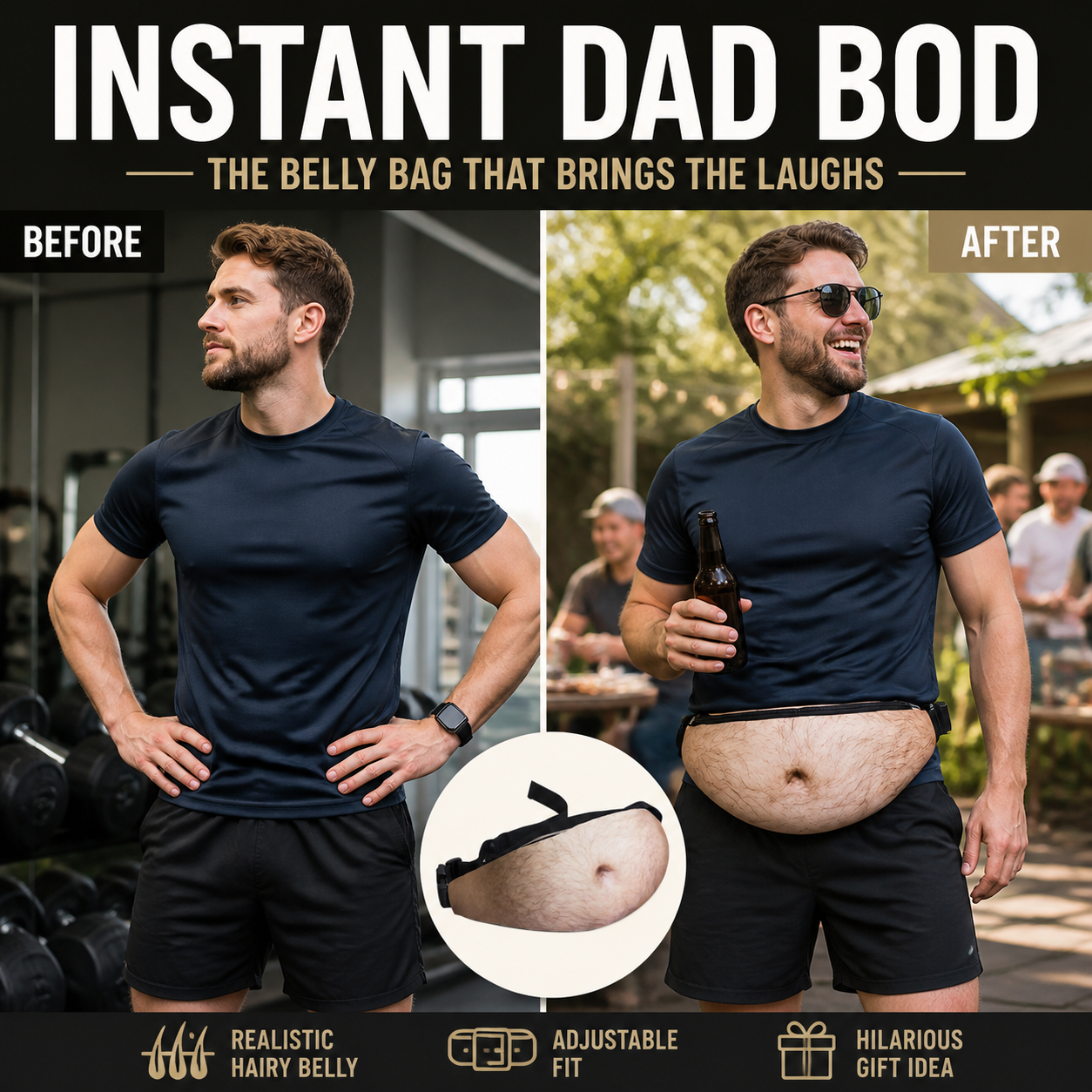 Prank Any Party Instantly! No-Fade Realistic Dad Bod Waist Bag
