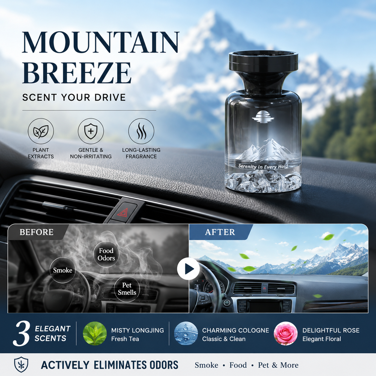 🚗 50% OFF NOW! 🌿 Long-Lasting Car Air Freshener – Natural plant extracts & eliminates smoke – Weeks of freshness, mountain design – perfect for pet owners or daily commuters 💨✨