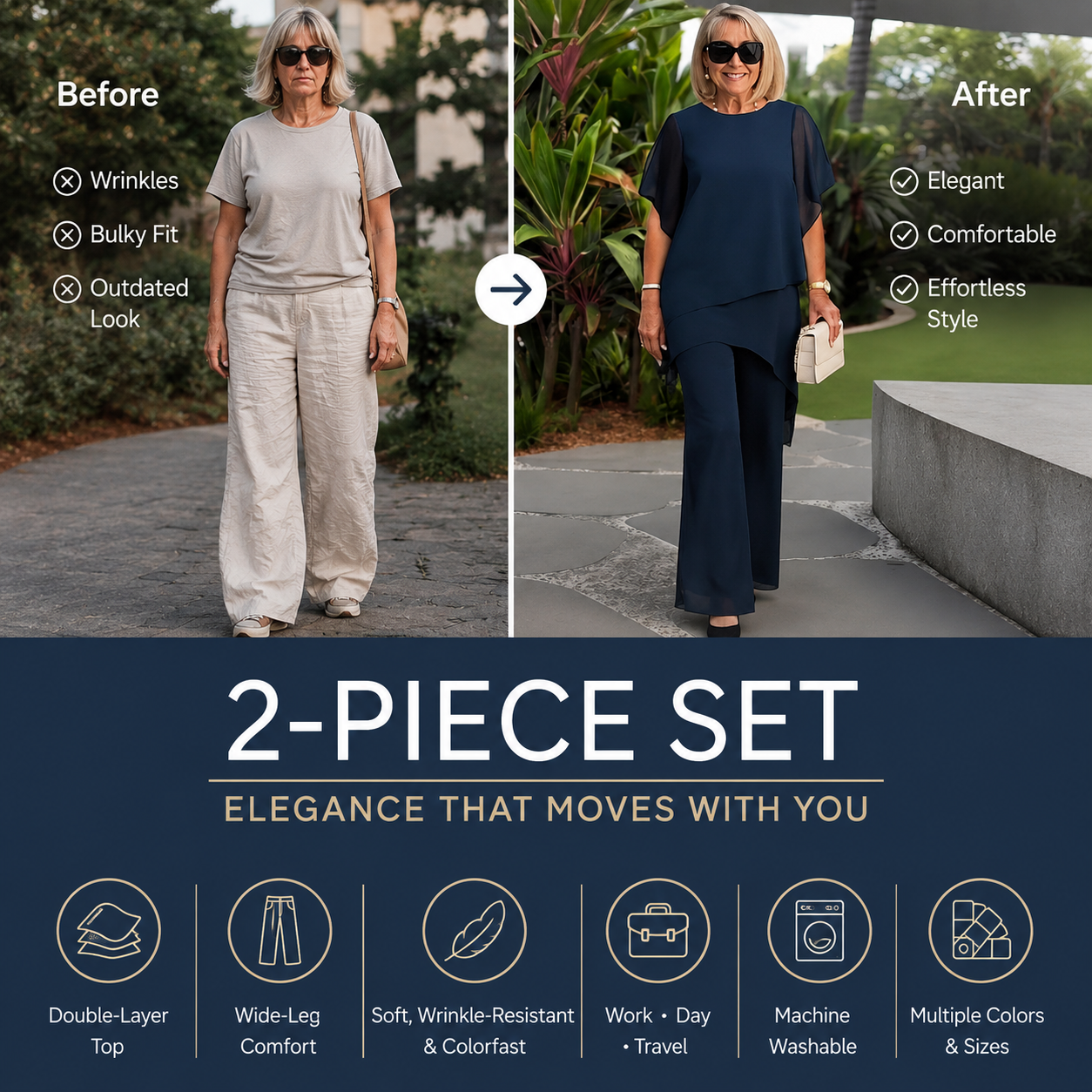 Charming Irregular Top & Wide Leg Pants Set