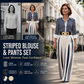 📢📢40% OFF !! ⏰Women's Striped Shirt & Wide-Leg Pants 2-Piece Set