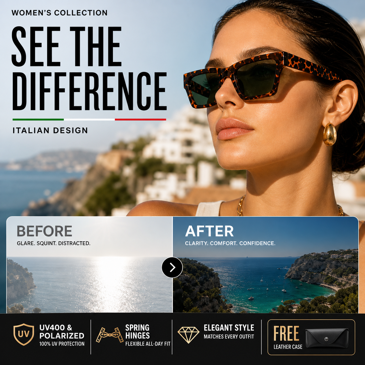 Italian-Design Polarized Sunglasses – UV 400 & Spring Hinges