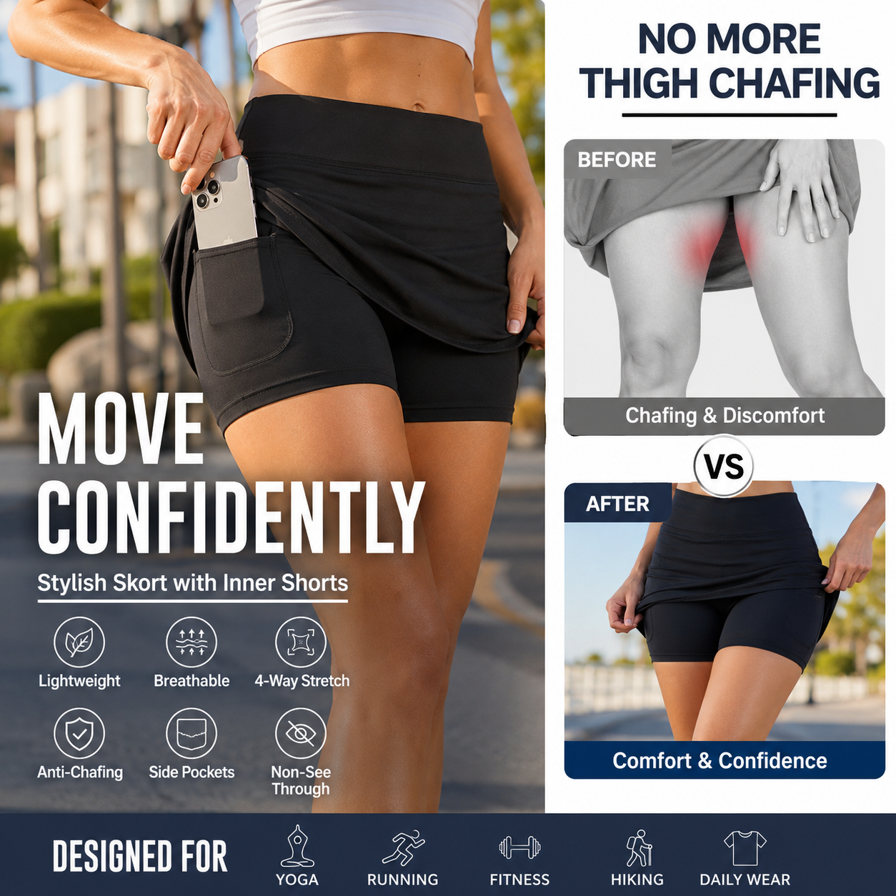 🌟50% OFF – 🎁Anti-Chafing Active Skort – Super soft and comfortable🔥