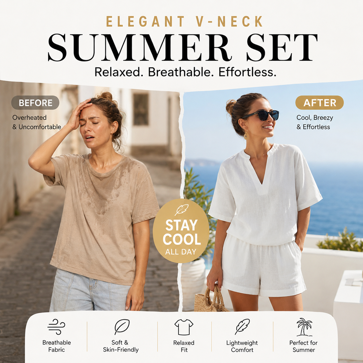 Women's Casual V-Neck Two-Piece Short Set