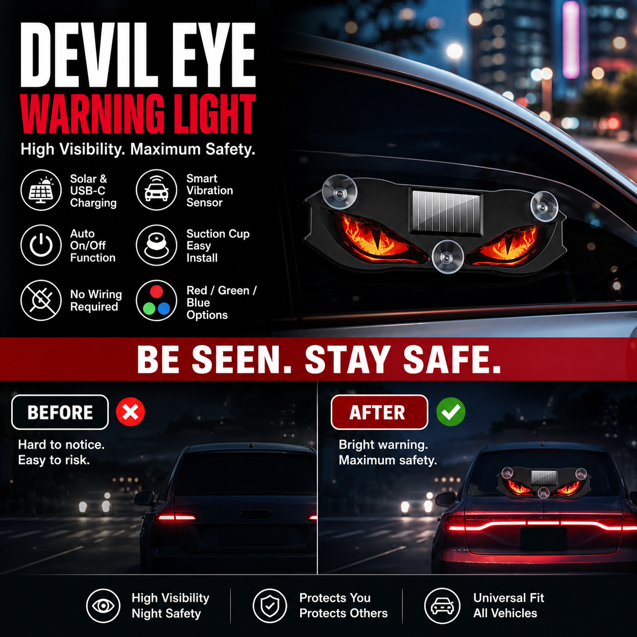 Offer Ends Soon ⏳Solar Car Warning Light – Auto Sensor & Suction Mount Design