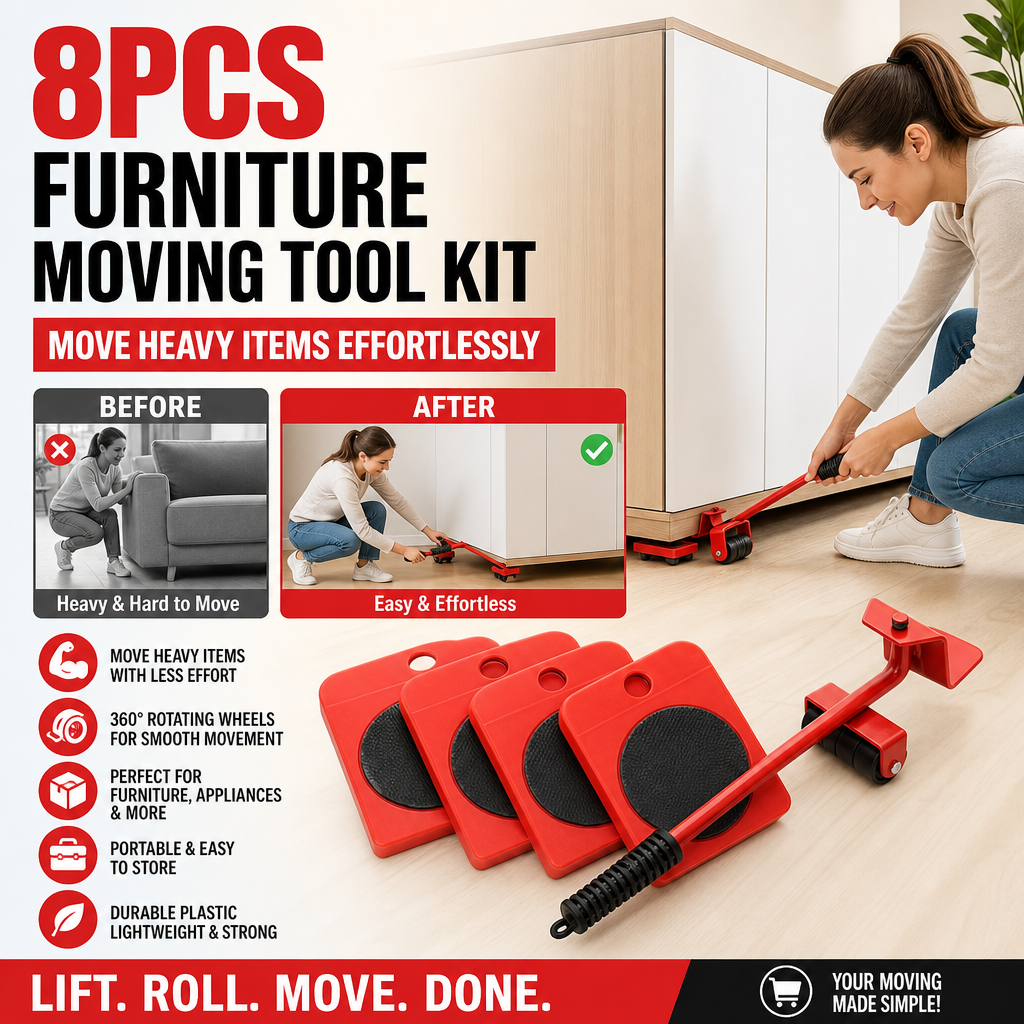 Move Heavy Furniture Instantly! 8-Piece Furniture Lifter & Slider Set