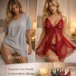 💕 Feminine V-Neck Lace Camisole Pajamas Set – Soft & Silky, Delicate Lace Trim & Comfortable Sleepwear 🌙