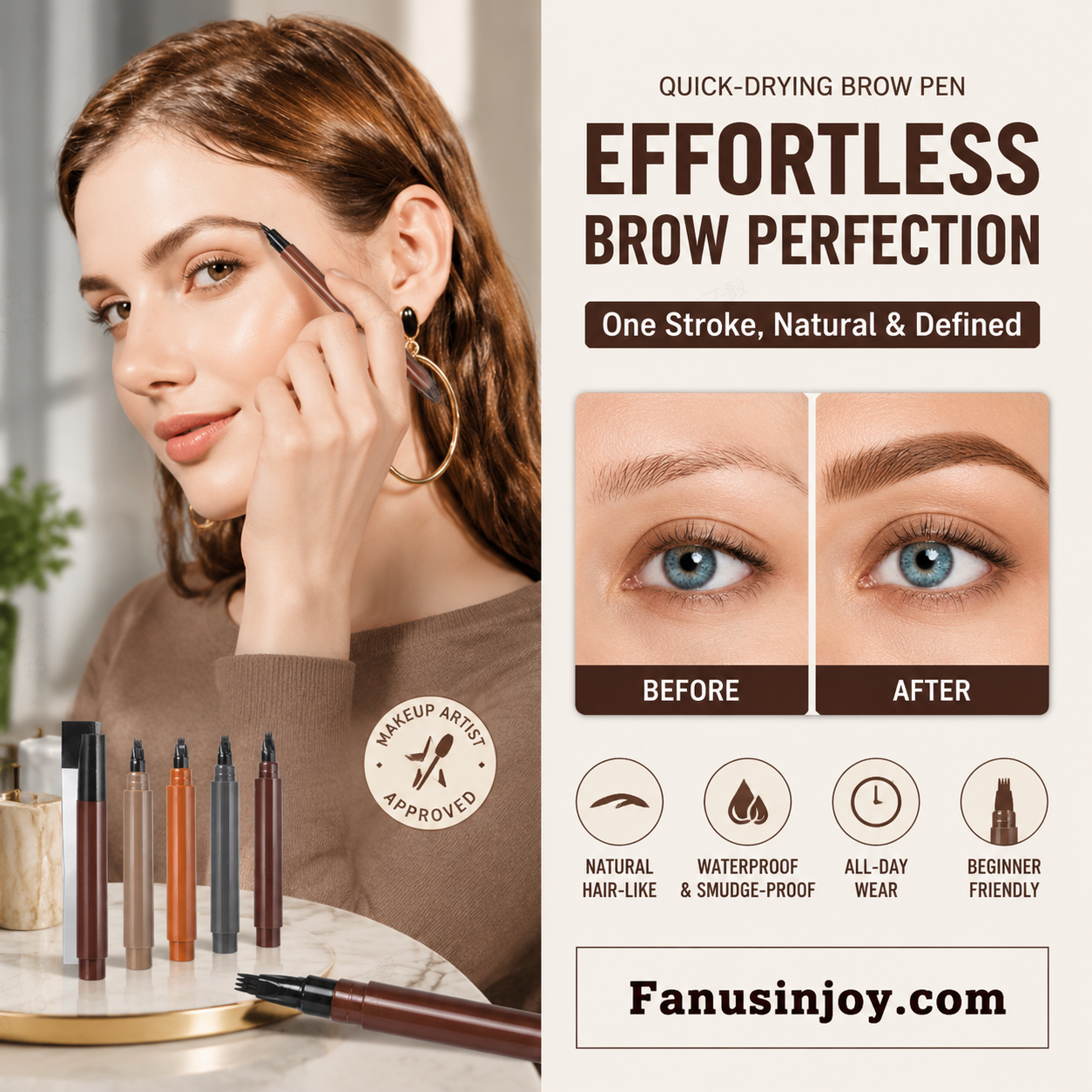 4-Tip Waterproof Brow & Beard Pen – Hair-Like Precision