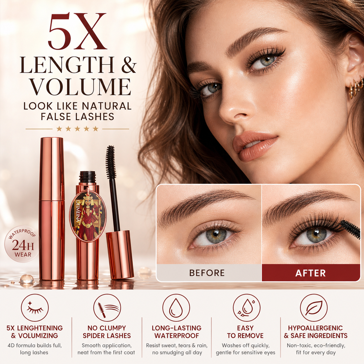 4D Lengthening & Volumizing Waterproof Mascara – Smudge-Proof & Natural Look
