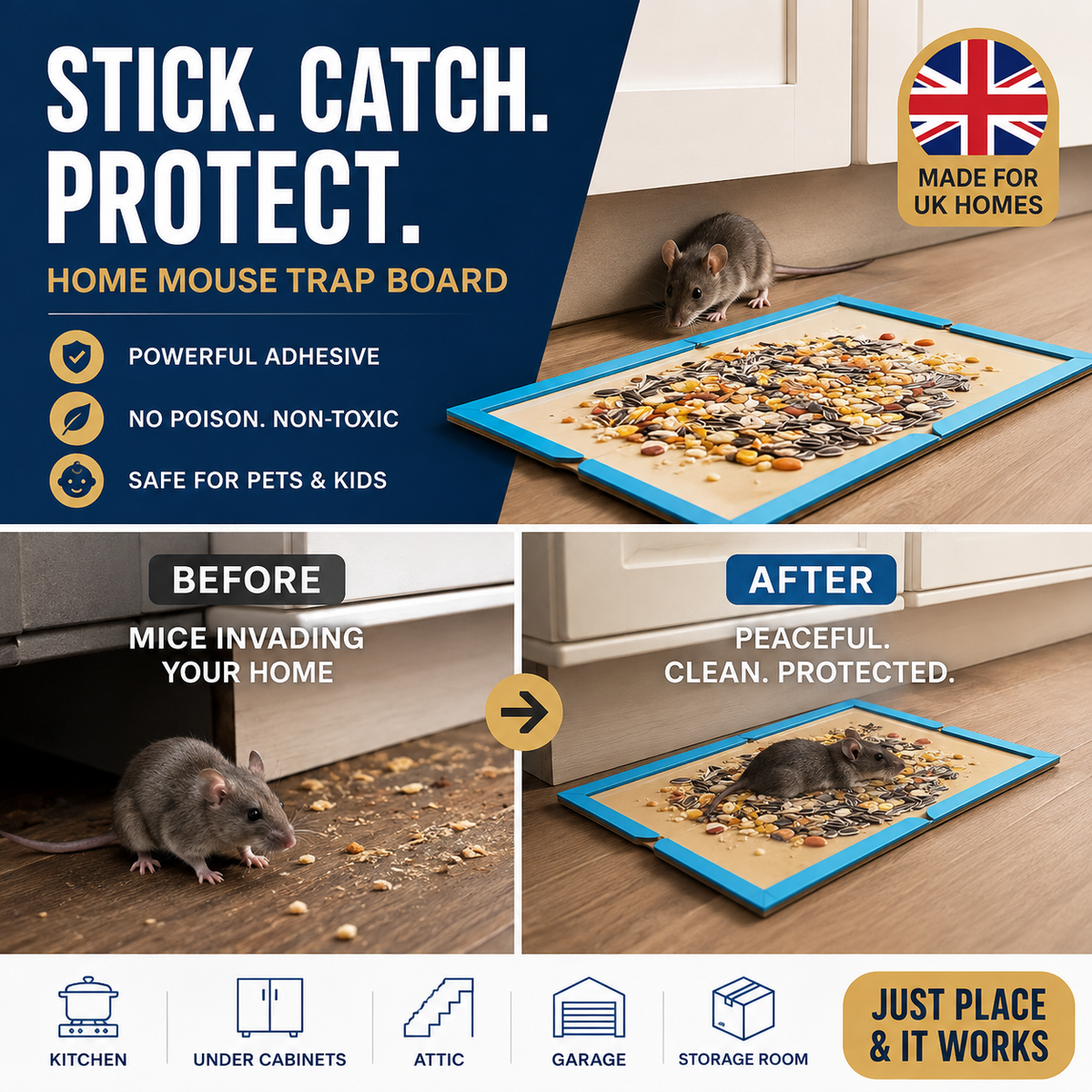 Catch Mice Instantly! Heavy-Duty Disposable Mouse Glue Traps