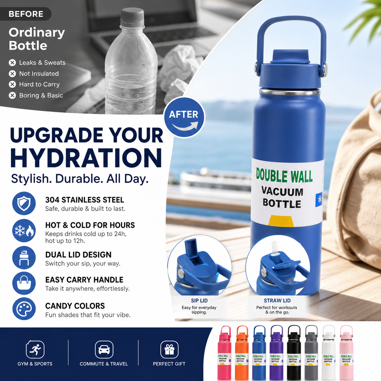 Double-Wall Vacuum Bottle – Leak-Proof & Wide Mouth Design