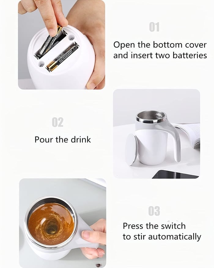 Mix Any Drink Instantly! Self-Stirring Stainless Steel Mug