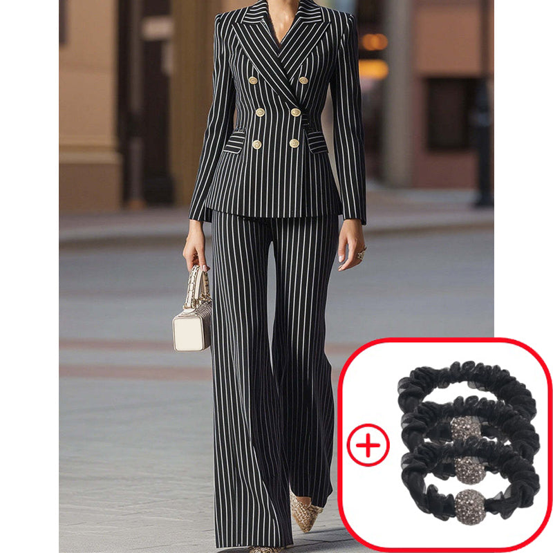 Over 20k+Sold🔥Women's Pinstripe Double-Breasted Suit Set