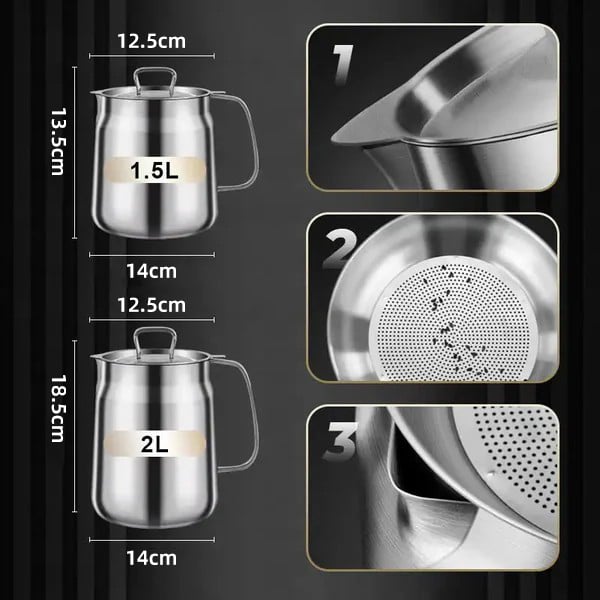 Strain & Reuse Oil Instantly! 2-in-1 Stainless Oil Strainer Pot