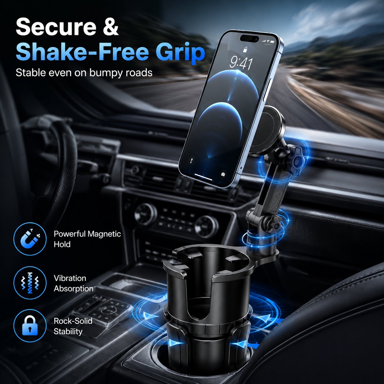 Cup Holder Phone Mount – 360° Stable & Adjustable Design, No More Flimsy Suction Drops