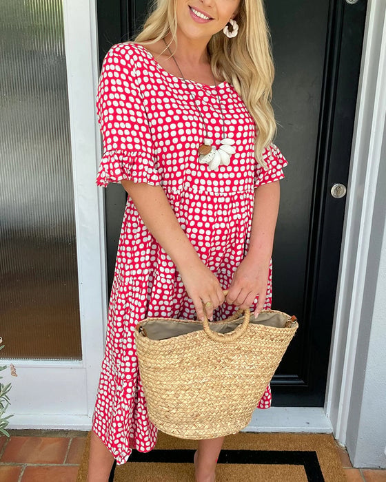 🎁2026 Big Sale 50% OFF🎁Round Neck Polka Dot Print Midi Dress