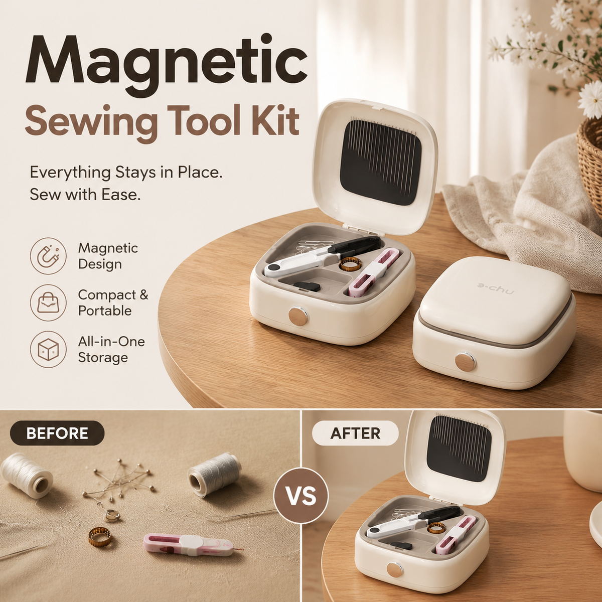 Repair Rips & Buttons Instantly! Portable Magnetic Sewing Kit