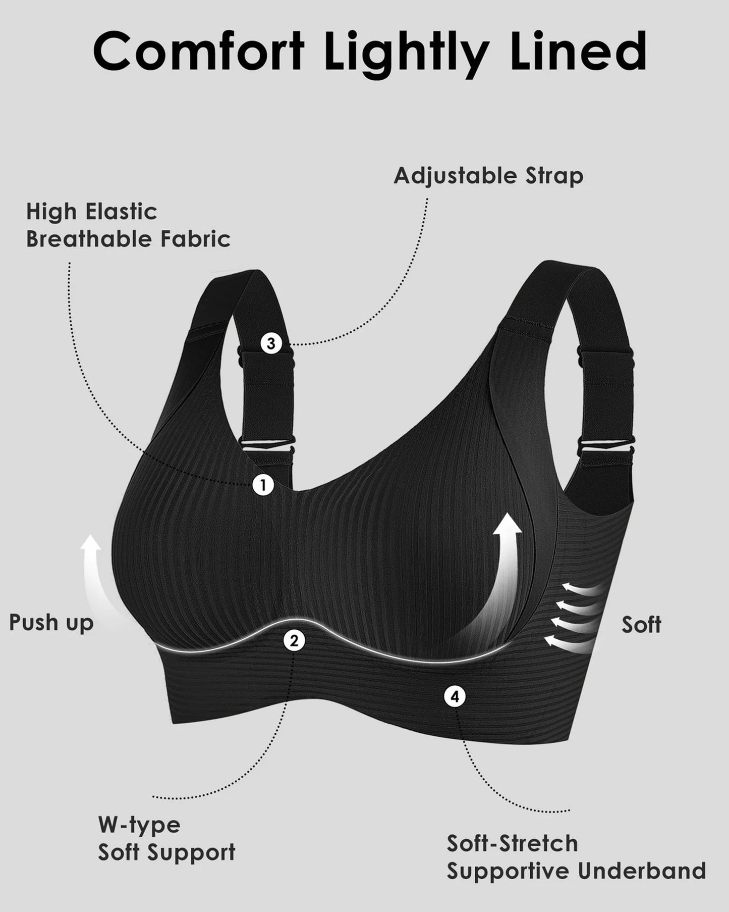 💕 Buy More Save More 💕 Subtle Striped Seamless Bra with W-Support – Comfort & Style!
