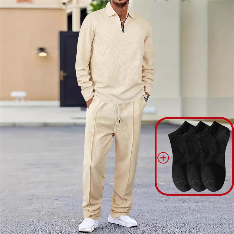 💥 Men’s Waffle Knit Sweatshirt & Straight-Leg Pants Set – Cozy, Breathable & Effortlessly Stylish 👕👖