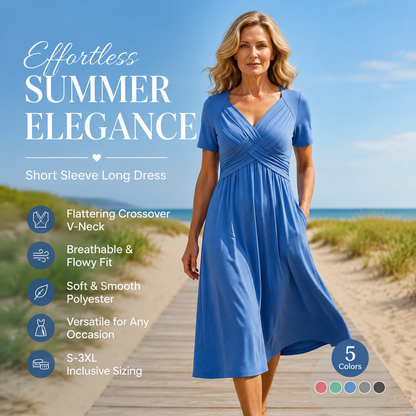 V-Neck Short Sleeve Dress – Flowy Fit, Timeless Charm
