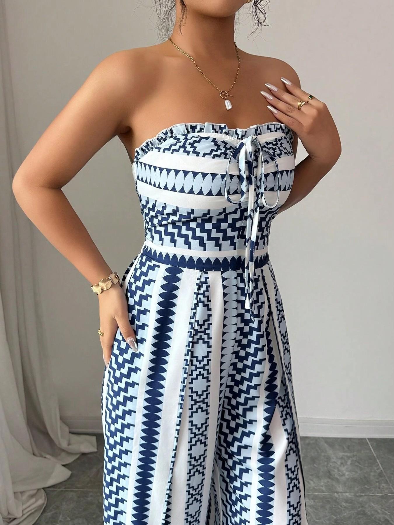 👗 50% OFF NOW! 💥Geometric Print Jumpsuit – Open Back & Stretchy Fit