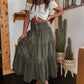 👗 Denim Maxi Skirt – High Waist, Tiered, A-Line, Button Front ✨