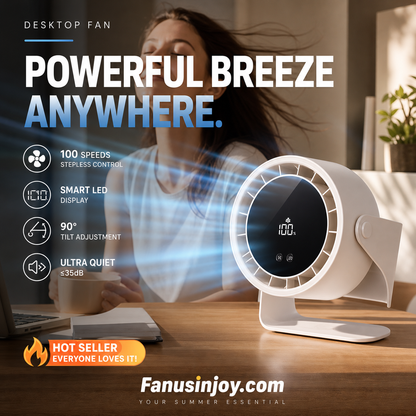 100-Speed Desk Fan – Stepless, Quiet & Dual-Use Design